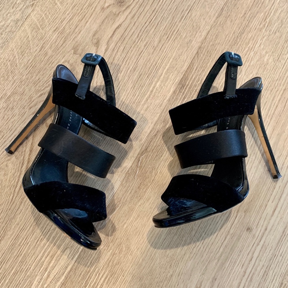 Giuseppe Zanotti Veronica Black Velvet Satin Heeled Sandal 7